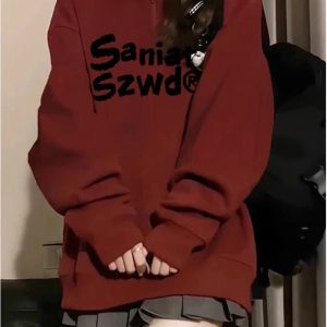 New Style Trends - Retro Zip-Up Lettered Sweatshirt - Outfit Ideas
