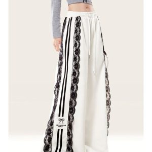 New Style Trends - Ribbon Edgy Lace Track Pants - Outfit Ideas