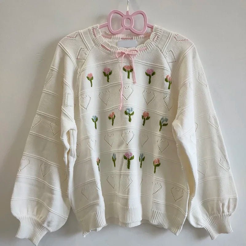 New Style Trends - Rosy Whispers Retro Lace-Up Knit Sweater - Outfit Ideas
