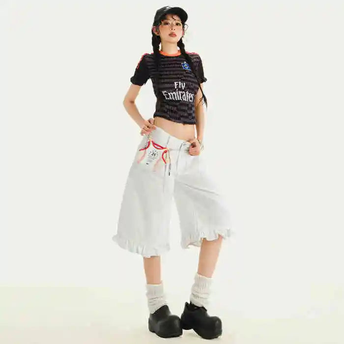 New Style Trends - Sailor Frill Y2k Denim Shorts - Outfit Ideas