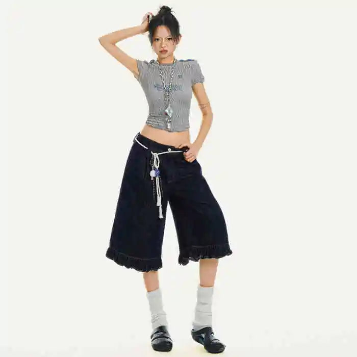 New Style Trends - Sailor Frill Y2k Denim Shorts - Outfit Ideas