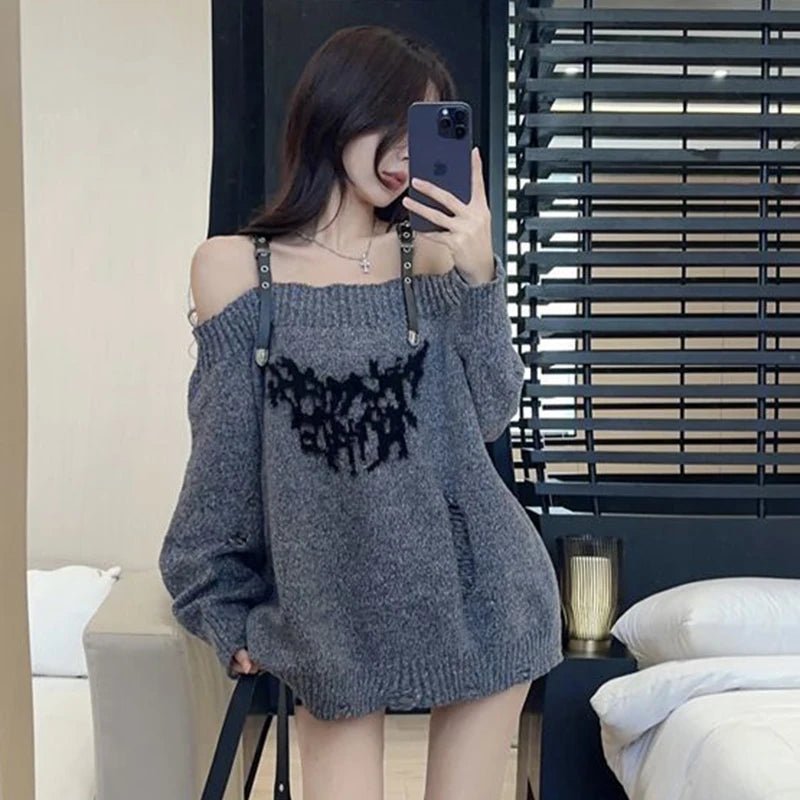 New Style Trends - Shadow Straps Edgy Off-Shoulder Sweater - Outfit Ideas