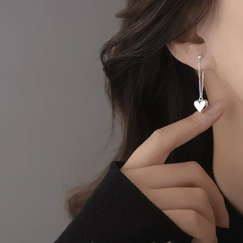 New Style Trends - Silver Heart Edgy Chain Earrings - Outfit Ideas