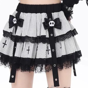 New Style Trends - Skull Bow Lolita Layered Kawaii Goth Skirt - Outfit Ideas