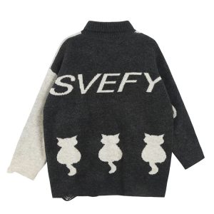New Style Trends - Sleepy Kittens Cute Oversized Sweater - Outfit Ideas