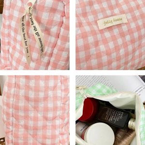 New Style Trends - Soft Checkered Coquette Makeup Bag - Outfit Ideas