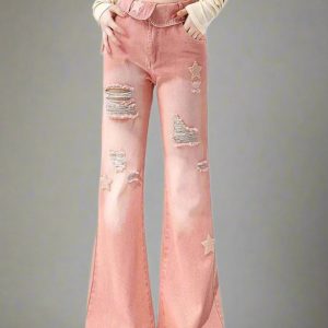 New Style Trends - Starry Pink Edgy Distressed Jeans - Outfit Ideas