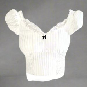 New Style Trends - Sweetheart Coquette Lace Puff Sleeve Crop Top - Outfit Ideas
