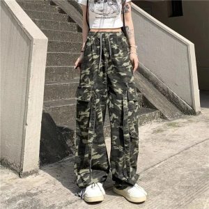 New Style Trends - Y2k Camouflage High Waist Drawstring Pants - Outfit Ideas