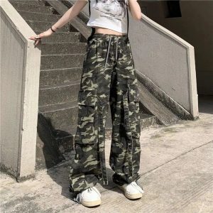 New Style Trends - Y2k Camouflage High Waist Drawstring Pants - Outfit Ideas