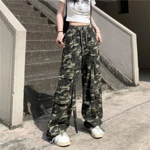 New Style Trends - Y2k Camouflage High Waist Drawstring Pants - Outfit Ideas