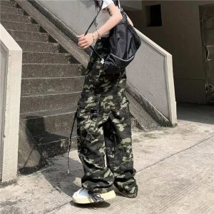 New Style Trends - Y2k Camouflage High Waist Drawstring Pants - Outfit Ideas