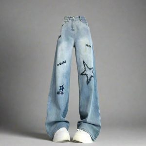 New Style Trends - Y2k Cosmic Embroidered Wide-Leg Jeans - Outfit Ideas