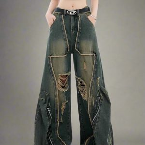 New Style Trends - Y2k Edgy Zipper Wide-Leg Jeans - Outfit Ideas
