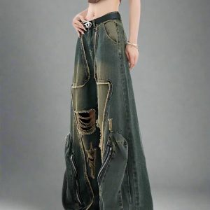 New Style Trends - Y2k Edgy Zipper Wide-Leg Jeans - Outfit Ideas