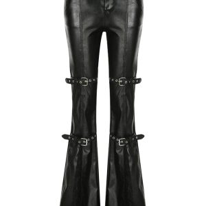 New Style Trends - Y2k Gothic Buckle Flare Pants - Outfit Ideas