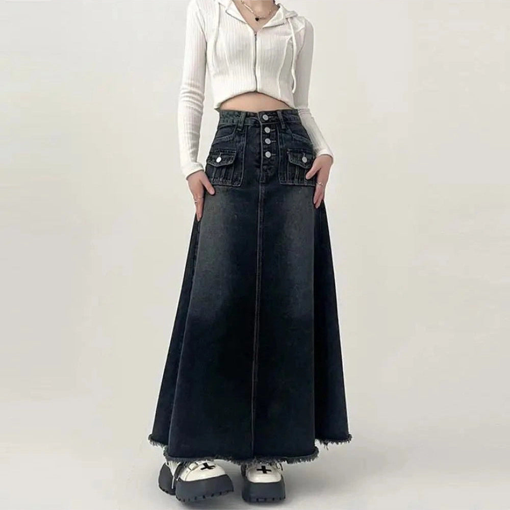 New Style Trends - Y2k High-Waisted Cargo Denim Midi Skirt - Outfit Ideas