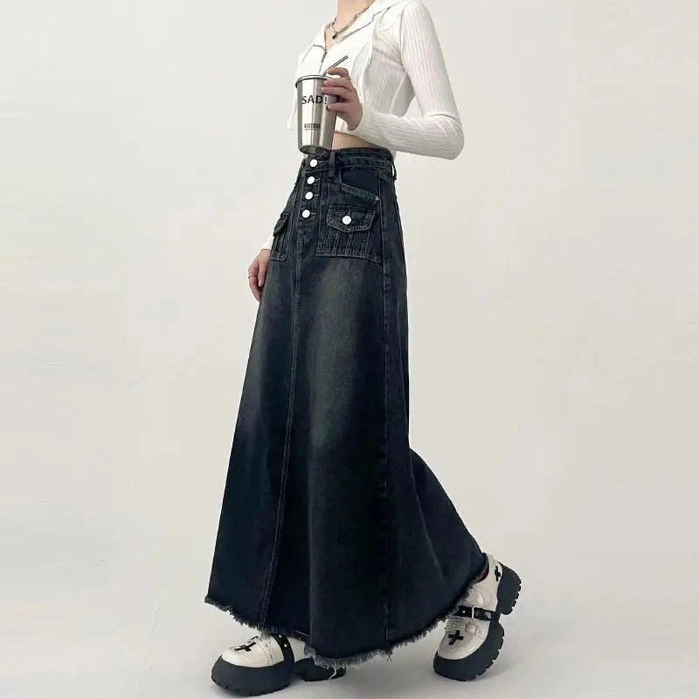 New Style Trends - Y2k High-Waisted Cargo Denim Midi Skirt - Outfit Ideas