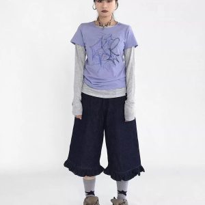 New Style Trends - Y2k Indigo Ruffle Hem Shorts - Outfit Ideas