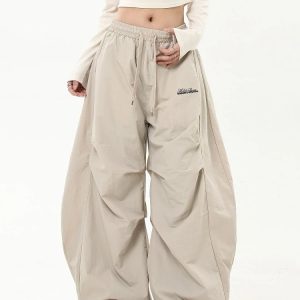 New Style Trends - Y2k Neutral Oversized Parachute Pants - Outfit Ideas