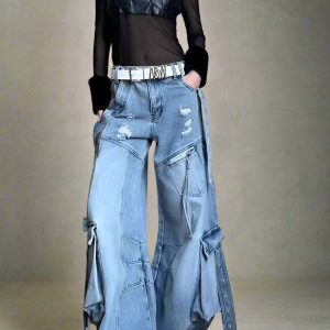 New Style Trends - Y2K Oversized Pocket Flare Jeans - Outfit Ideas