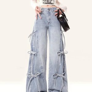 New Style Trends - Y2k Pastel Stitch Bow-Tie  Jeans - Outfit Ideas