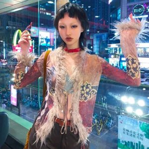 New Style Trends - Y2k Rave Tassel Mesh Alt Irregular Shirt - Outfit Ideas