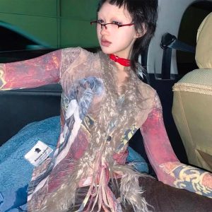 New Style Trends - Y2k Rave Tassel Mesh Alt Irregular Shirt - Outfit Ideas