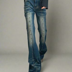 New Style Trends - Y2k Retro Studded Midnight Flare Jeans - Outfit Ideas
