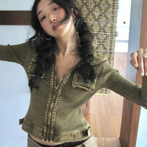 New Style Trends - Y2k Retro Zip Cropped Cardigan - Outfit Ideas