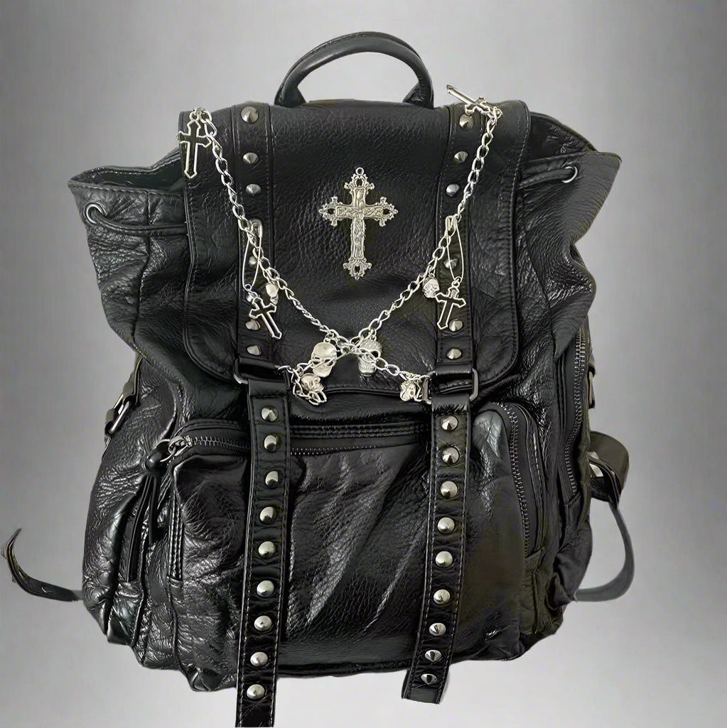 New Style Trends - Y2k Rivet Chain Leather Backpack - Outfit Ideas