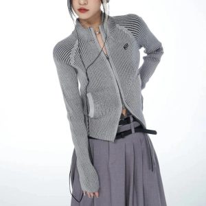 New Style Trends - Y2k Urban Ribbed Zip-Up Jacket - Outfit Ideas