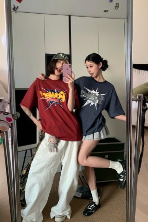 Vintage Letter Print Round Neck T-Shirt for Men and Women - Casual Loose Fit Street Style Short Sleeve Top